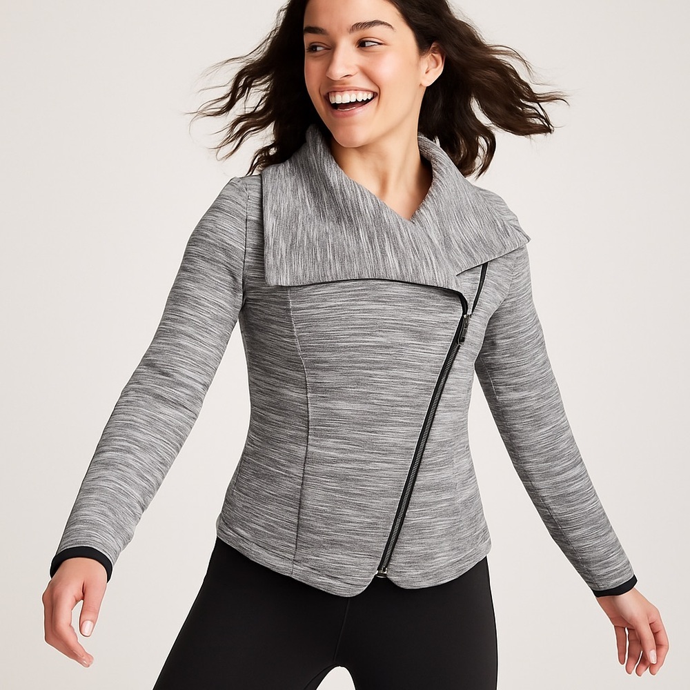 Athleta Gray Asymmetrical Zip Athletic Jacket Size XS Space Dye Moto Style - Picture 3 of 9